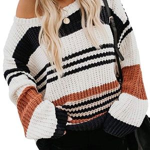 Women’s Stripe Color Block Sweater Loose Pullover